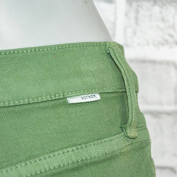 MOTHER Green Women's Jeans Mariposa Raw Hem Slim Skinny 26 Denim Button Fly Lime - Picture 4 of 10